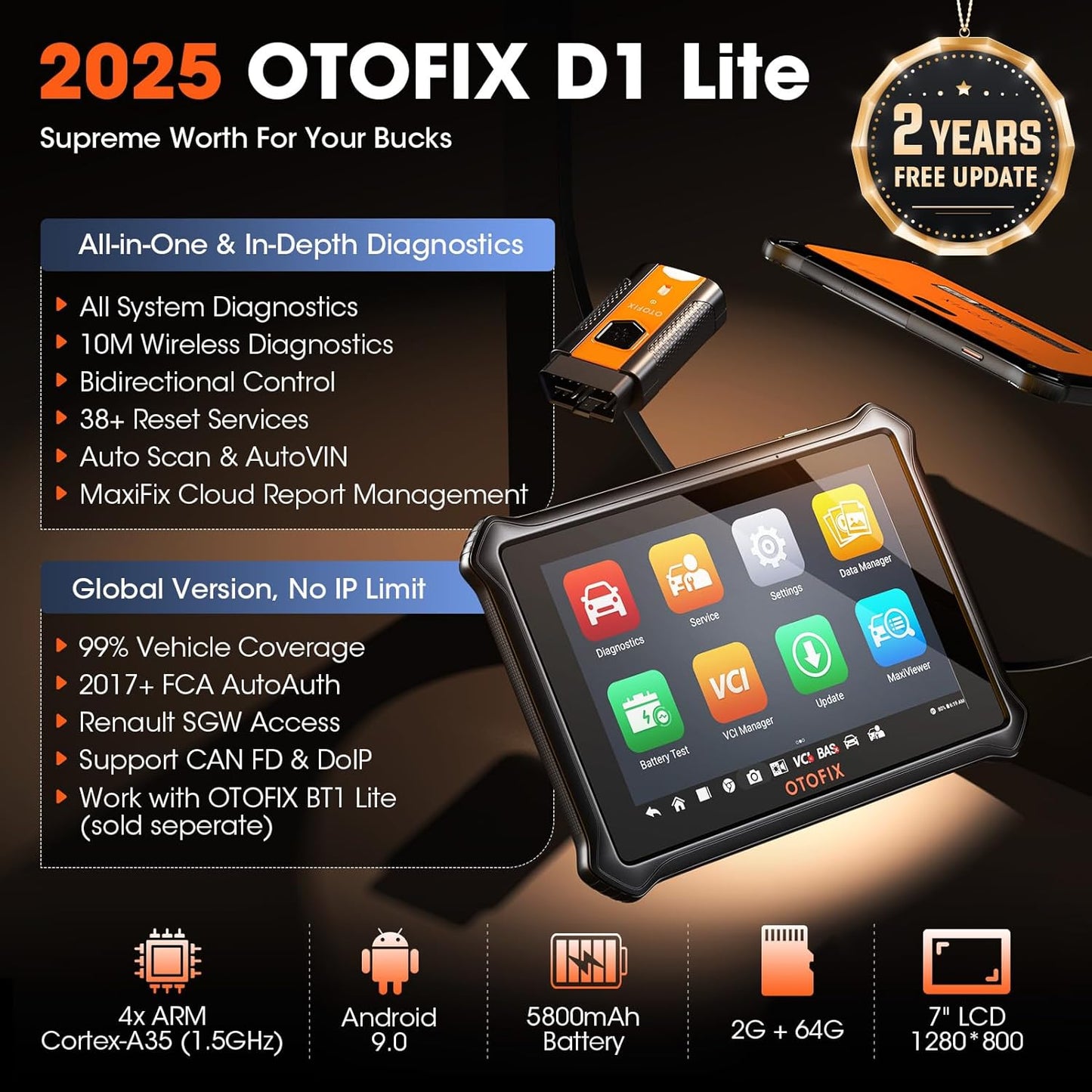 D1 Lite 2025 Bidirectional Scan Tool, Bluetooth OBD2 Scanner Diagnostic Tool