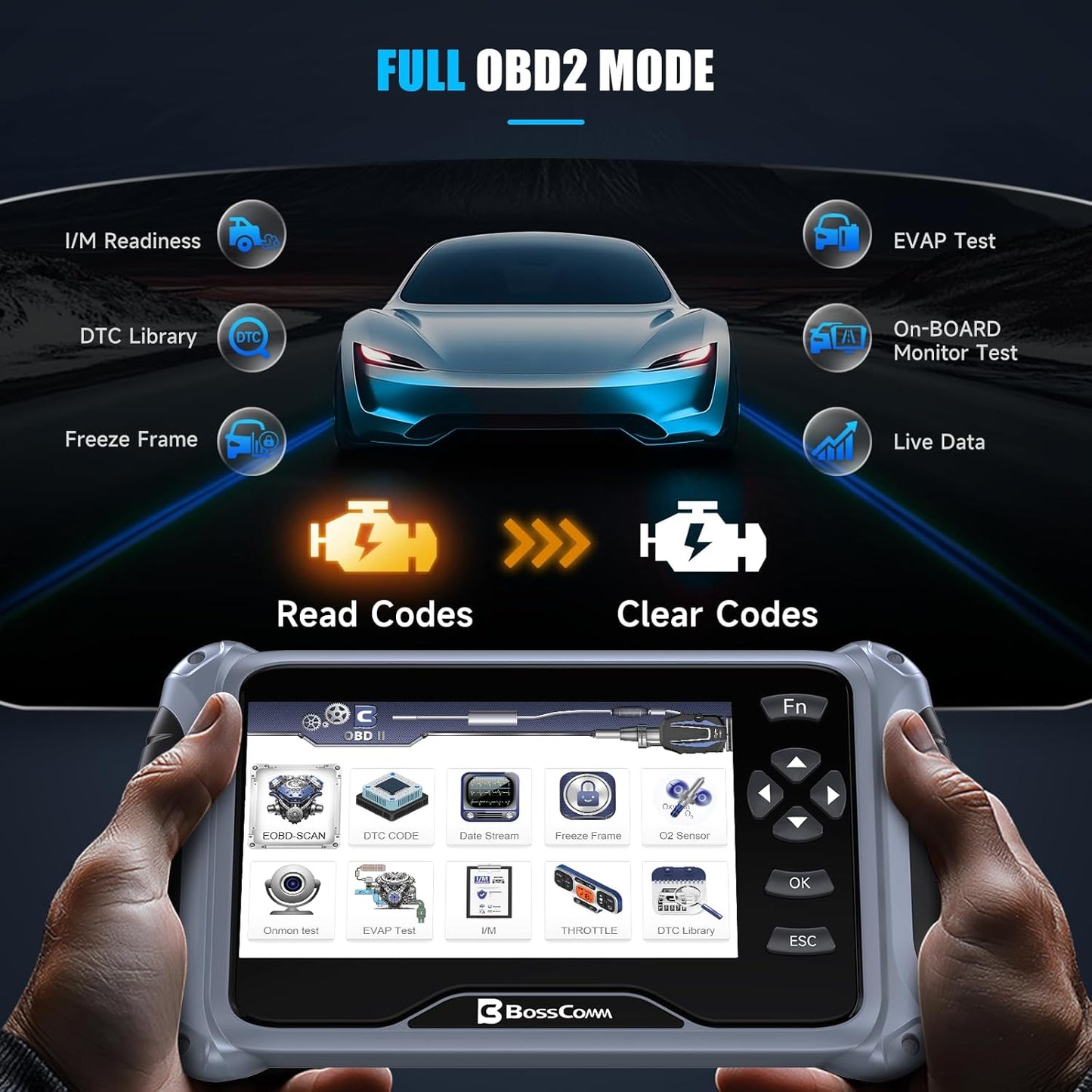 OBD2 Scanner, All Systems Car Code Reader Scan Tool with 6 Resets, ABS Bleeding/OiL/EPB/SAS/Throttle/Battery, Car Scanner Diagnostic Tool for All Cars, Easy to Use, Lifetime Free Update
