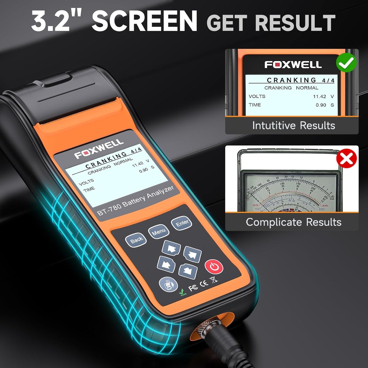 BT780 Car Battery Tester, 12V 24V Battery Load Tester with Printer 100-2000CCA Digital