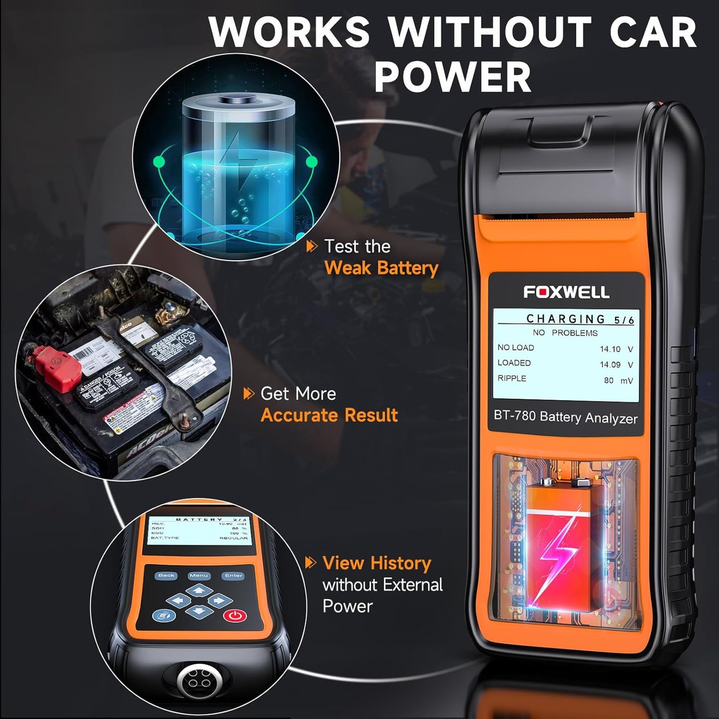 BT780 Car Battery Tester, 12V 24V Battery Load Tester with Printer 100-2000CCA Digital