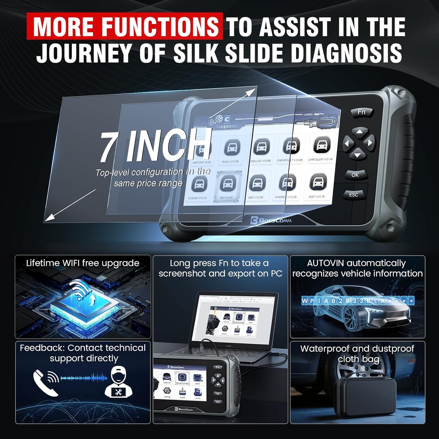 OBD2 Scanner, All Systems Car Code Reader Scan Tool with 6 Resets, ABS Bleeding/OiL/EPB/SAS/Throttle/Battery, Car Scanner Diagnostic Tool for All Cars, Easy to Use, Lifetime Free Update