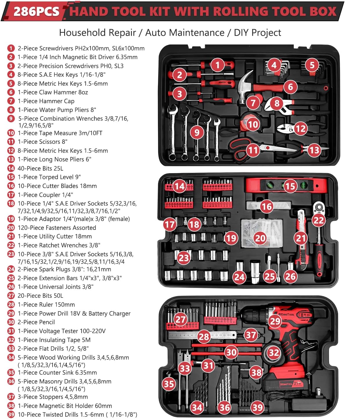 325 Piece Home Repair Tool Kit, General Home/Auto Repair Tool Set