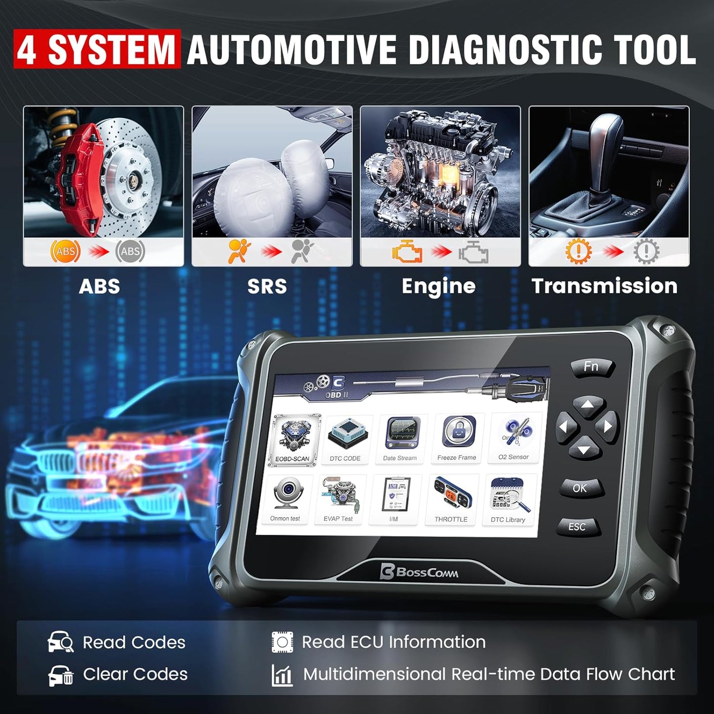 OBD2 Scanner, All Systems Car Code Reader Scan Tool with 6 Resets, ABS Bleeding/OiL/EPB/SAS/Throttle/Battery, Car Scanner Diagnostic Tool for All Cars, Easy to Use, Lifetime Free Update