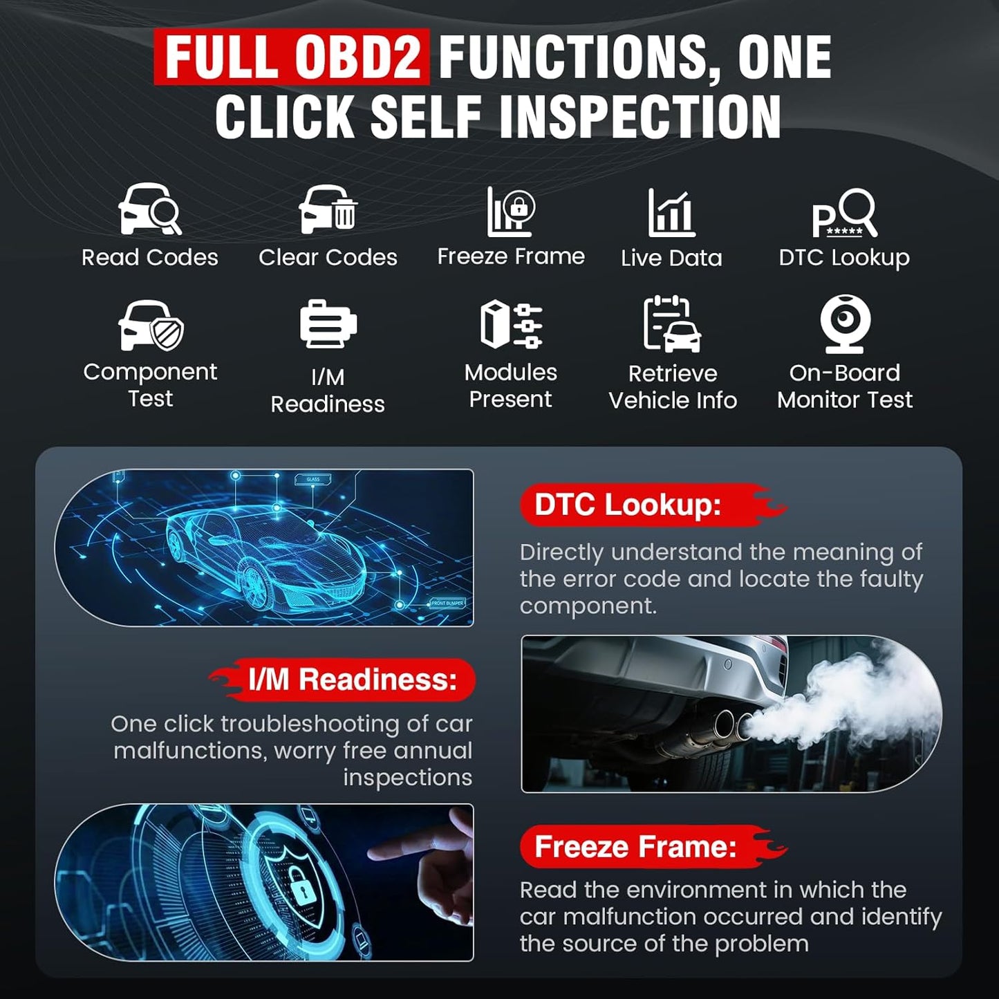 OBD2 Scanner, All Systems Car Code Reader Scan Tool with 6 Resets, ABS Bleeding/OiL/EPB/SAS/Throttle/Battery, Car Scanner Diagnostic Tool for All Cars, Easy to Use, Lifetime Free Update