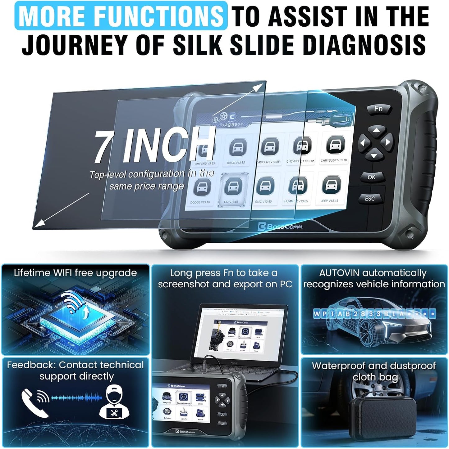 OBD2 Scanner, All Systems Car Code Reader Scan Tool with 6 Resets, ABS Bleeding/OiL/EPB/SAS/Throttle/Battery, Car Scanner Diagnostic Tool for All Cars, Easy to Use, Lifetime Free Update