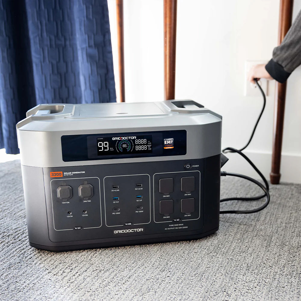 3300 Solar Generator System w/ EMP Intercept Technology + 2 FREE Waterproof 200W Solar Panels by Grid Doctor