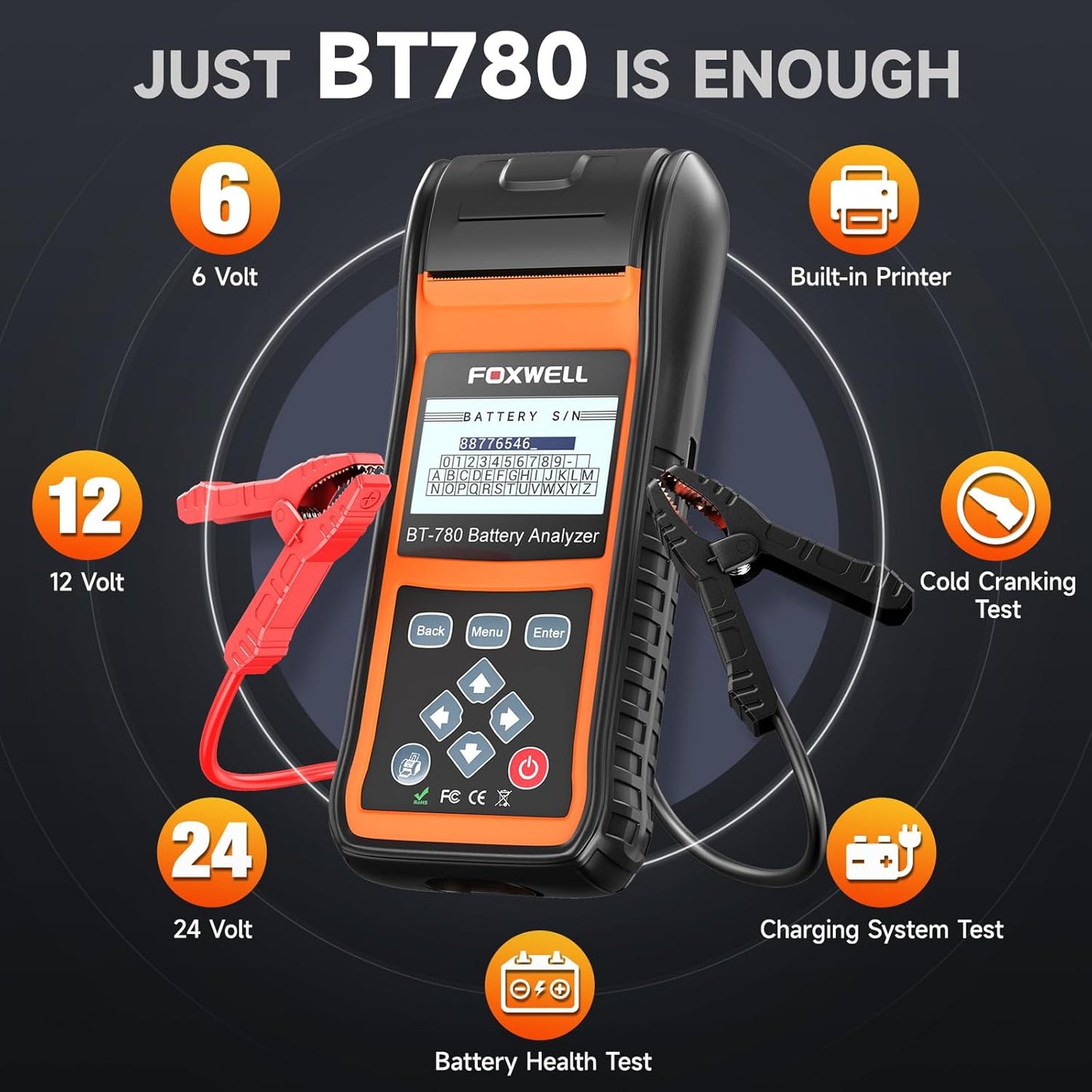 BT780 Car Battery Tester, 12V 24V Battery Load Tester with Printer 100-2000CCA Digital