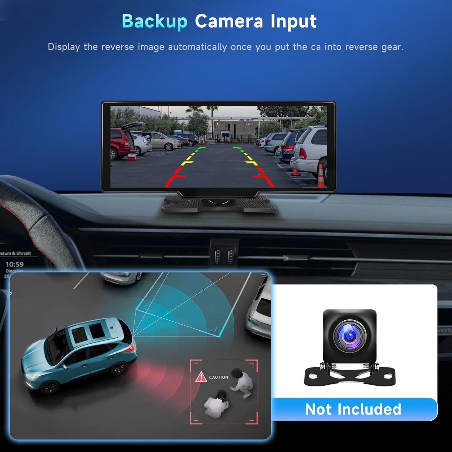 10.26" Wireless Apple Carplay Car Stereo with 1080P Backup Camera, Portable Car Radio with Wireless Android Auto, IPS Touchscreen, Voice Control, Bluetooth, Car Play Navigation, AUX/FM