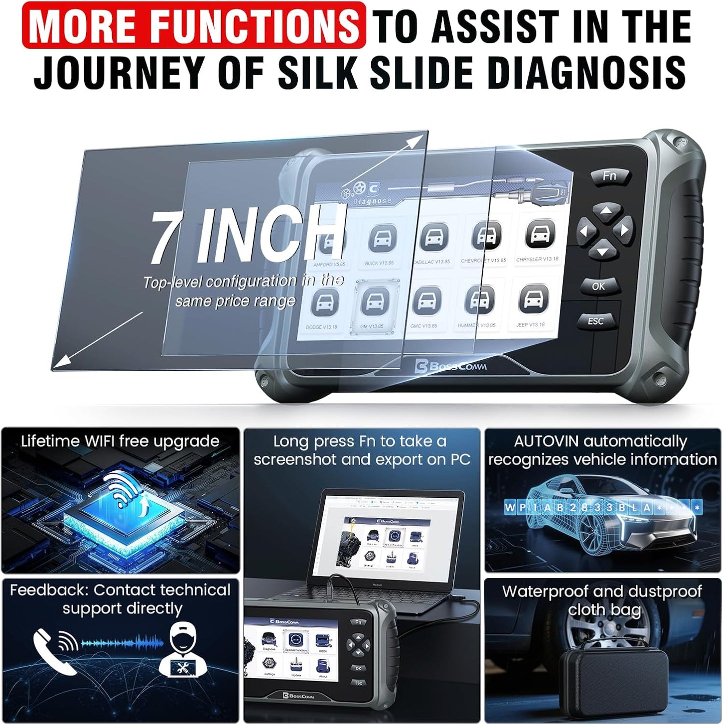 OBD2 Scanner, All Systems Car Code Reader Scan Tool with 6 Resets, ABS Bleeding/OiL/EPB/SAS/Throttle/Battery, Car Scanner Diagnostic Tool for All Cars, Easy to Use, Lifetime Free Update