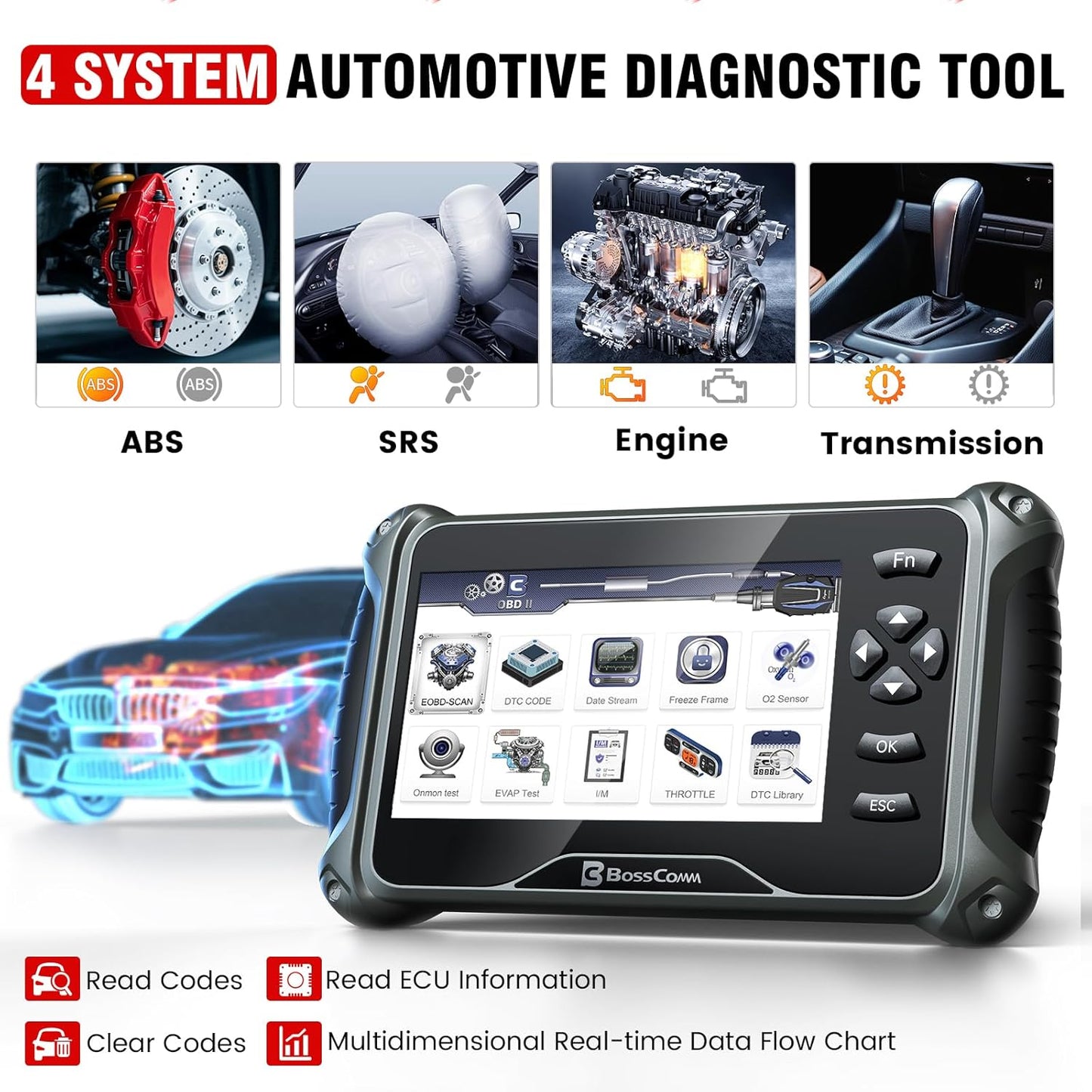 OBD2 Scanner, All Systems Car Code Reader Scan Tool with 6 Resets, ABS Bleeding/OiL/EPB/SAS/Throttle/Battery, Car Scanner Diagnostic Tool for All Cars, Easy to Use, Lifetime Free Update