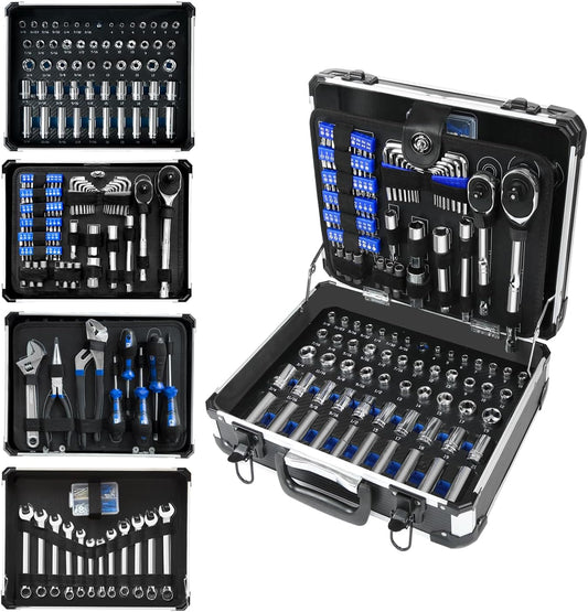 240-Pieces Universal Household Auto Repair Tool Kit with Heavy Duty Aluminium Tool Box