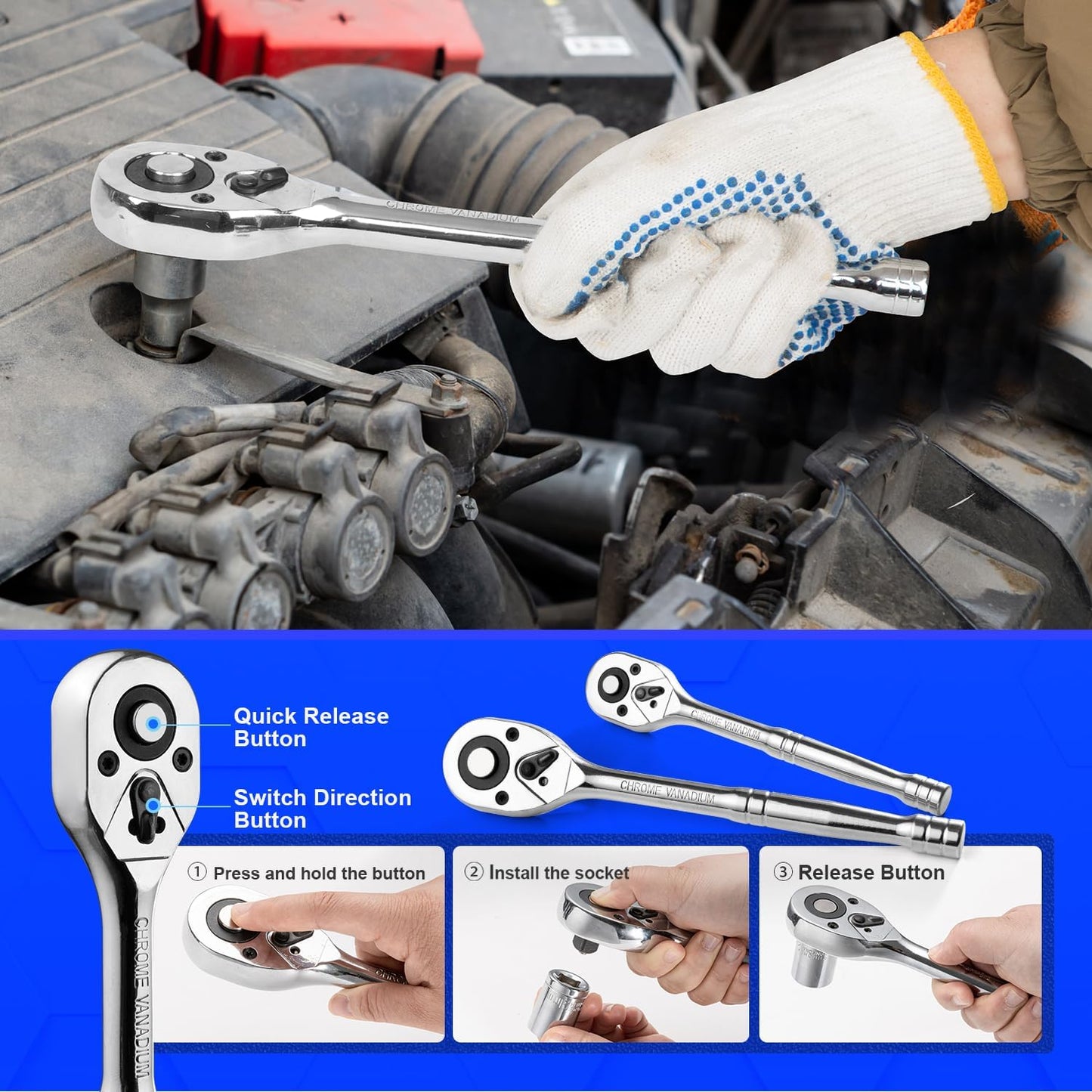 240-Pieces Universal Household Auto Repair Tool Kit with Heavy Duty Aluminium Tool Box