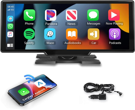 10.26" Wireless Apple Carplay Car Stereo with 1080P Backup Camera, Portable Car Radio with Wireless Android Auto, IPS Touchscreen, Voice Control, Bluetooth, Car Play Navigation, AUX/FM