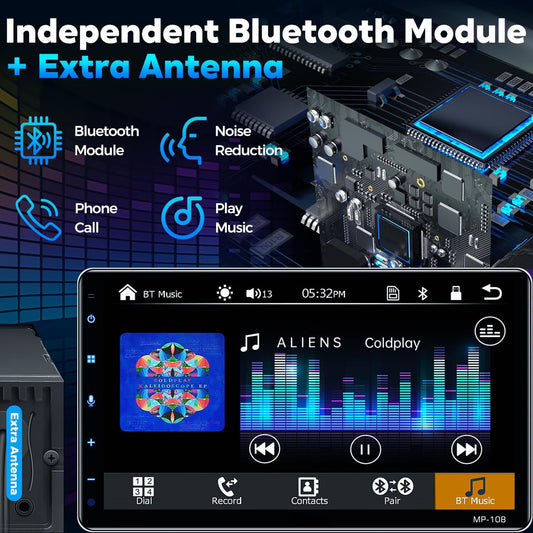 10.1" Wireless Single Din Car Radio Stereo with Apple Carplay Android Auto Touch Screen